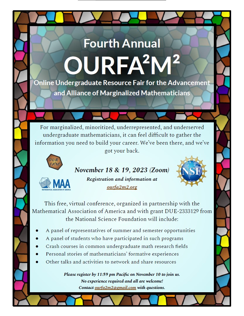 Online Undergraduate Resource Fair for the Advancement and Alliance of Marginalized Mathematicians (OURFA2M2)