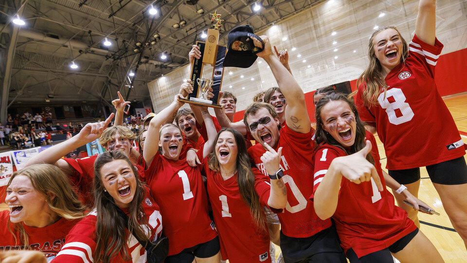 Student celebrate their win of the Showtime competition in the Coliseum . [Craig Chandler | University Communication and Marketing]