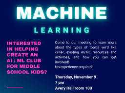Flyer for Initialize's new machine learning club meeting