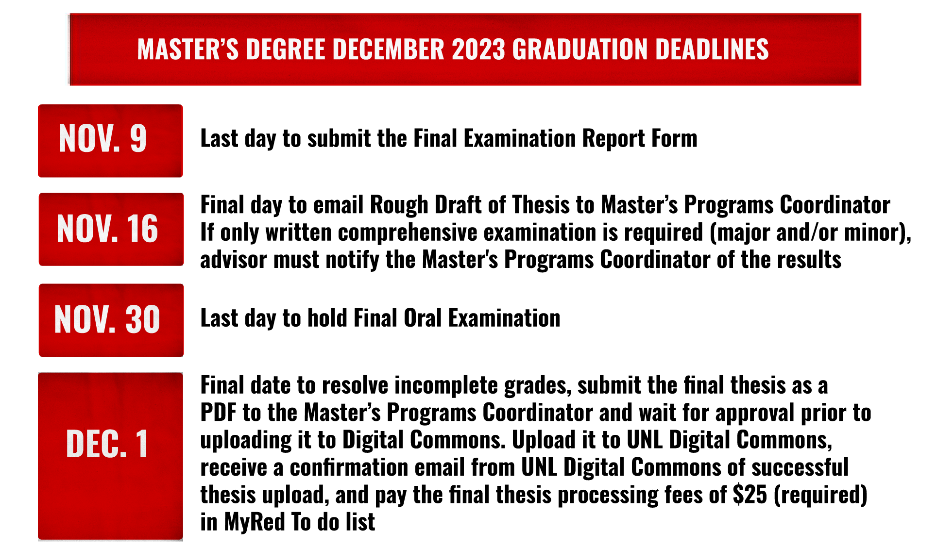 Masters Degree December 2023 Graduation Deadlines
