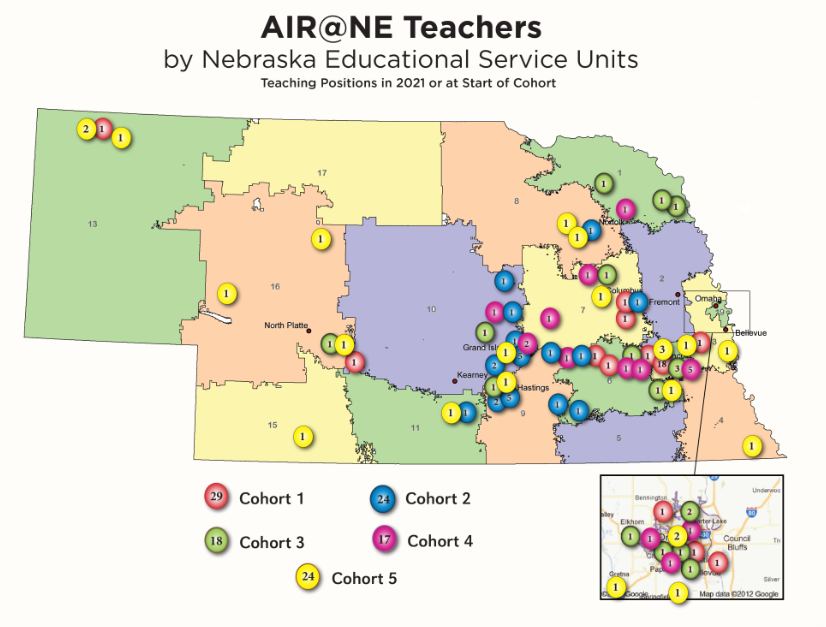 Locations of teachers involved in AIR@NE