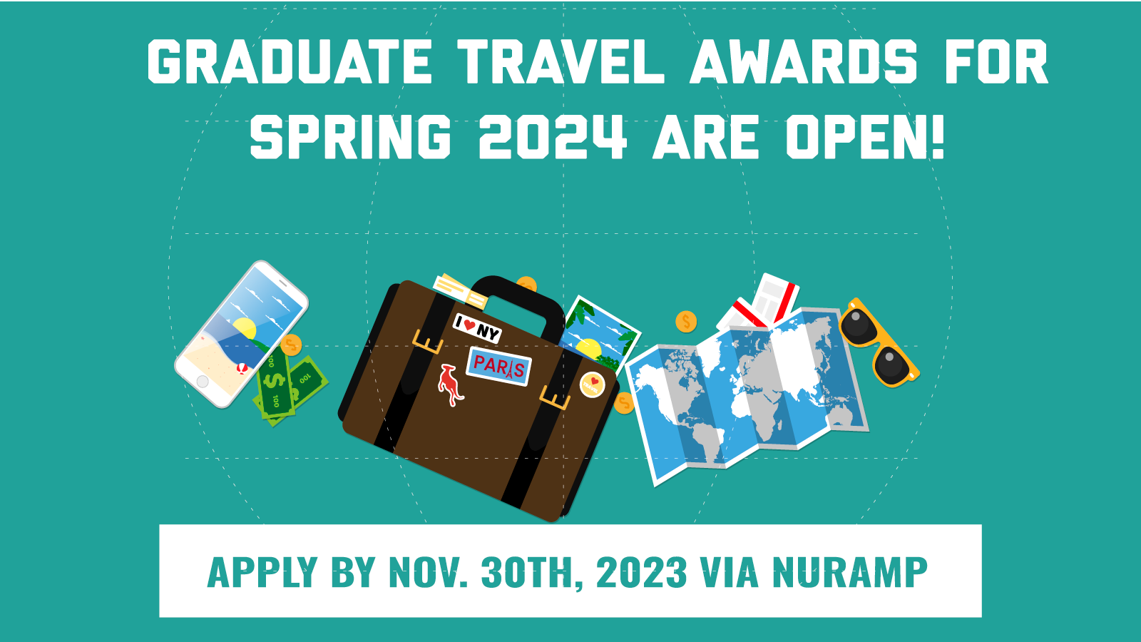 Graduate Travel Awards for Spring 2024 are open! Apply by November 30th via NuRamp
