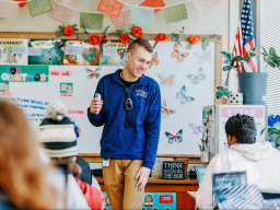 A CEHS secondary education major, now alum, in the classroom. 