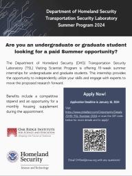 Apply Today! Department of Homeland Security (DHS) Transportation Security Laboratory (TSL) Visiting Scientist Program
