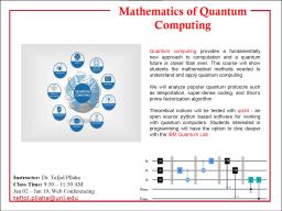 MATH 391 Section PW2: Mathematics of Quantum Computing