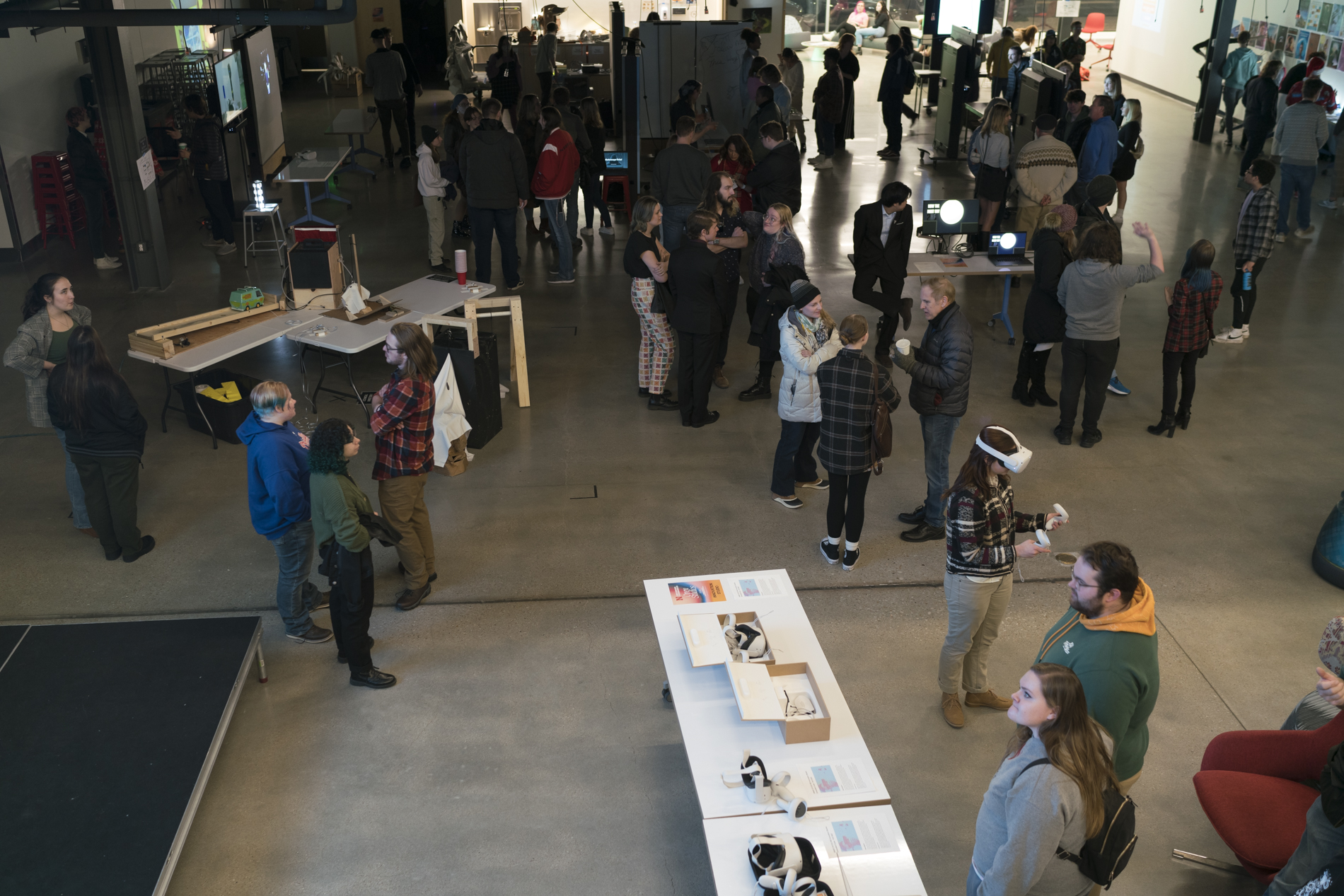 The Open Studios event on Dec. 8 features work from multiple classes from students in emerging media arts and theatre-design and technical production. Photo by Laura Cobb.