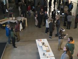 The Open Studios event on Dec. 8 features work from multiple classes from students in emerging media arts and theatre-design and technical production. Photo by Laura Cobb.