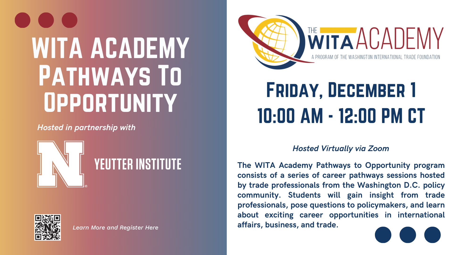 WITA Academy Pathways to Opportunity | Friday December 1 | 10 a.m. to 12 p.m.