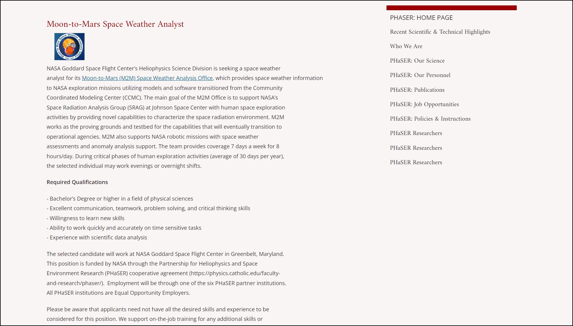 Space Weather Analyst Opportunity