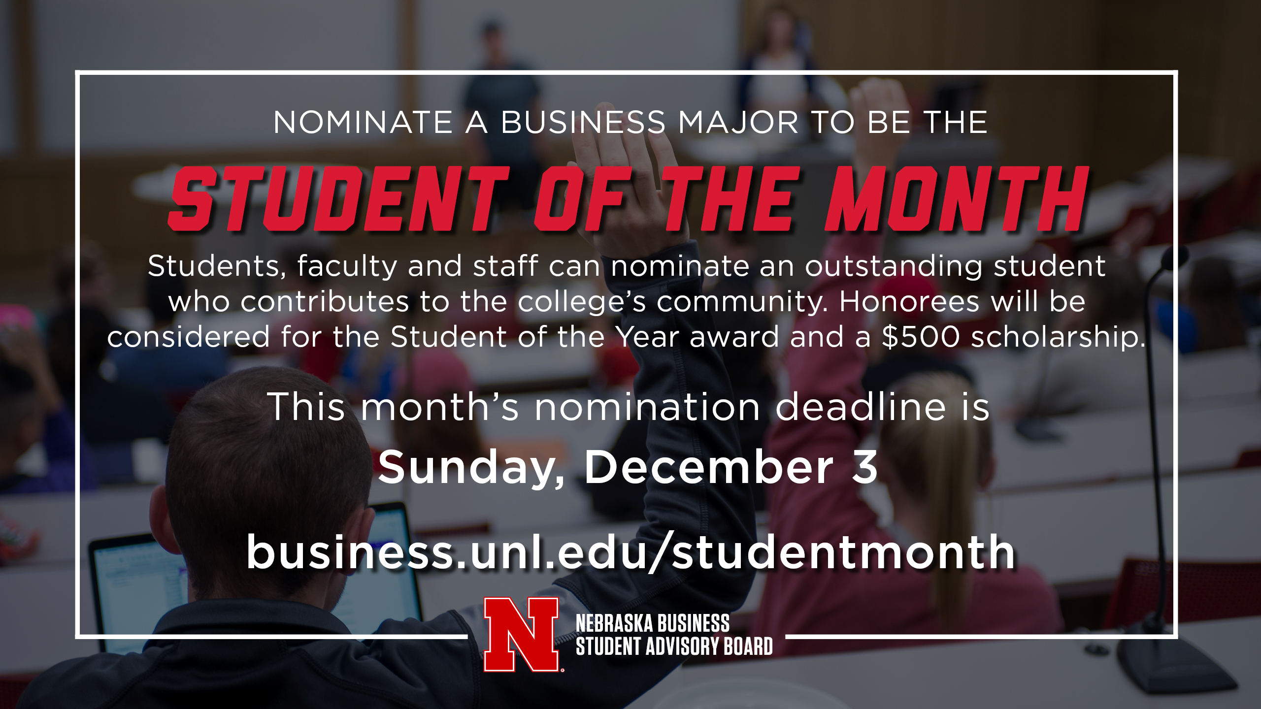 Student of the Month Nominations Due December 3