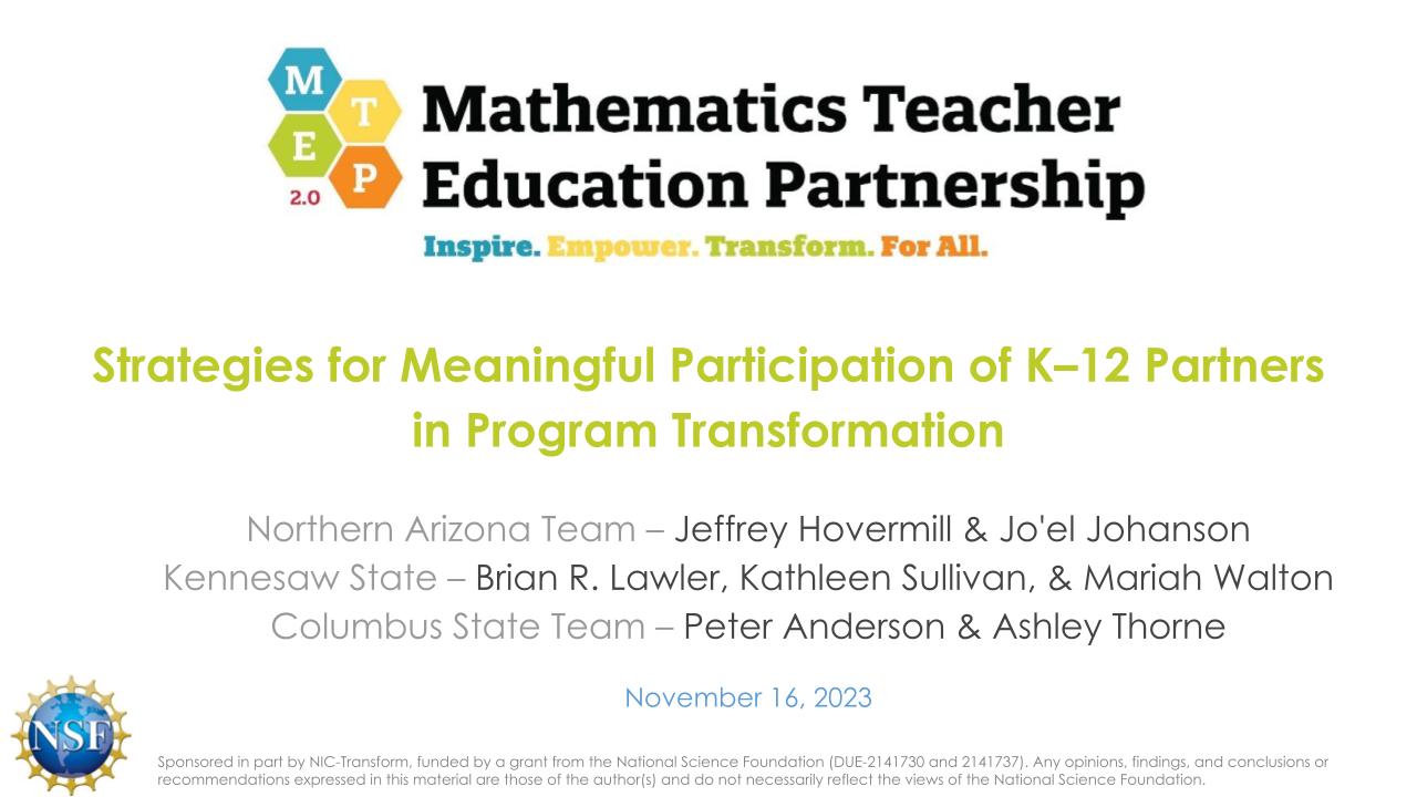 The NIC-Cast  “Strategies for Meaningful Participation of K–12 Partners in Program Transformation” was held on Nov. 16.