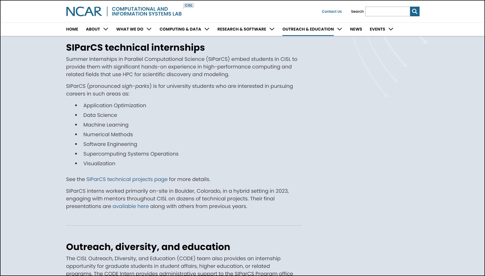 NCAR Computational and Information Systems Lab's SIParCS Technical Internships