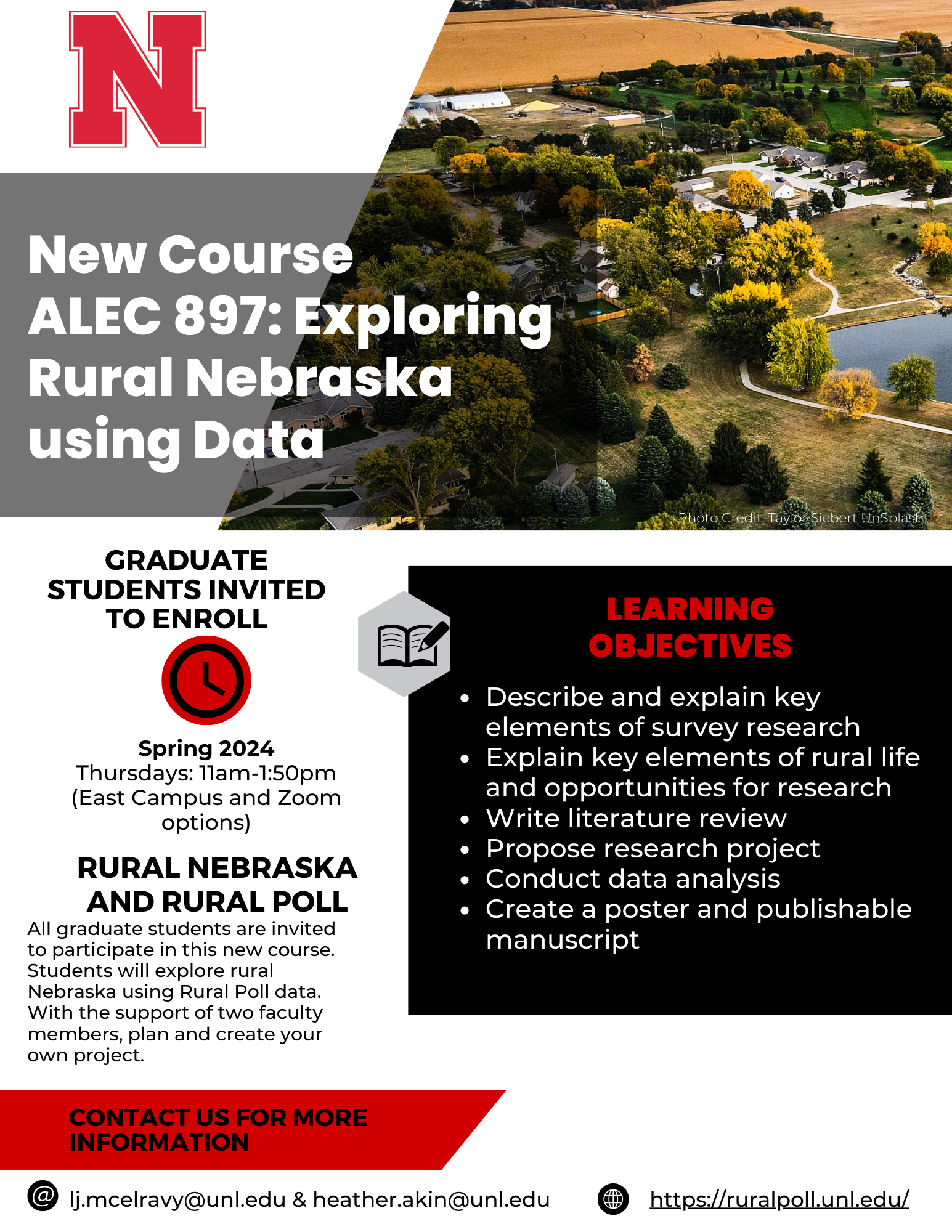Flyer for New Class Focused on Exploring Rural Nebraska using Rural Poll Data