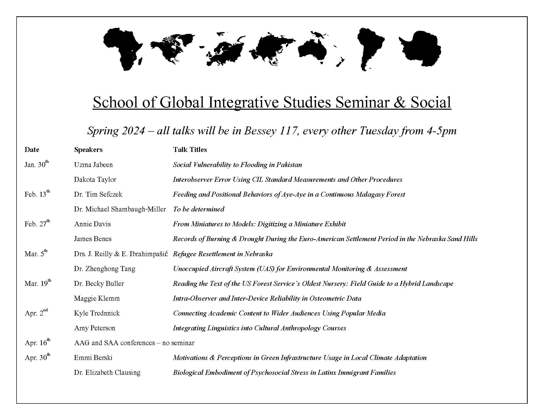 SGIS Seminar & Social Talks Spring 2024 Announce University of