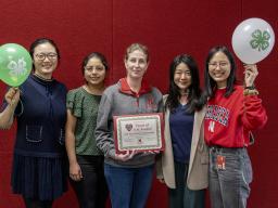 UNL Food Science and Technology Department staff and graduate students who presented a recent 4-H workshop: (L–R) Liya Mo (student), Carmen Sabillon (intern), Andreia Bianchini (Associate Professor), Junsi Yang (Lecturer) and Emily Dowell (student).