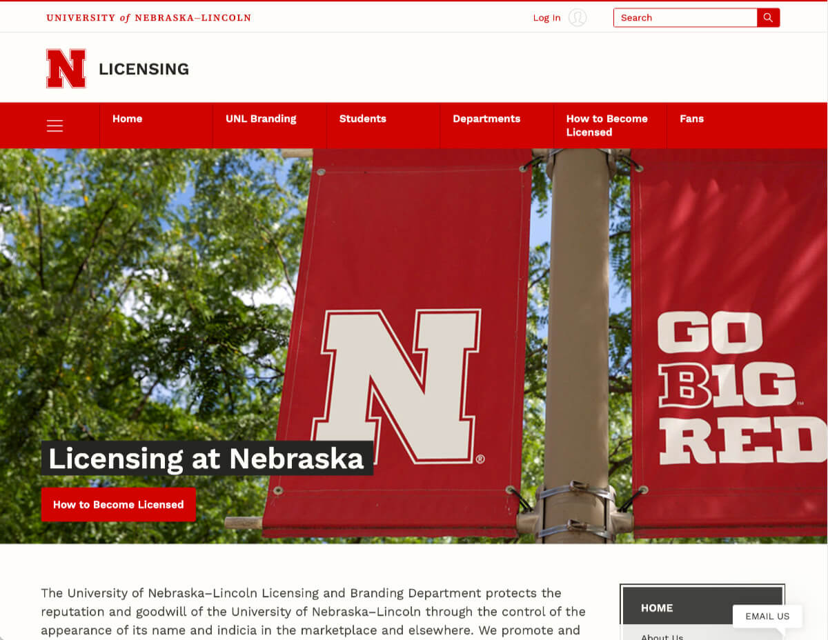 Screenshot of Licensing homepage