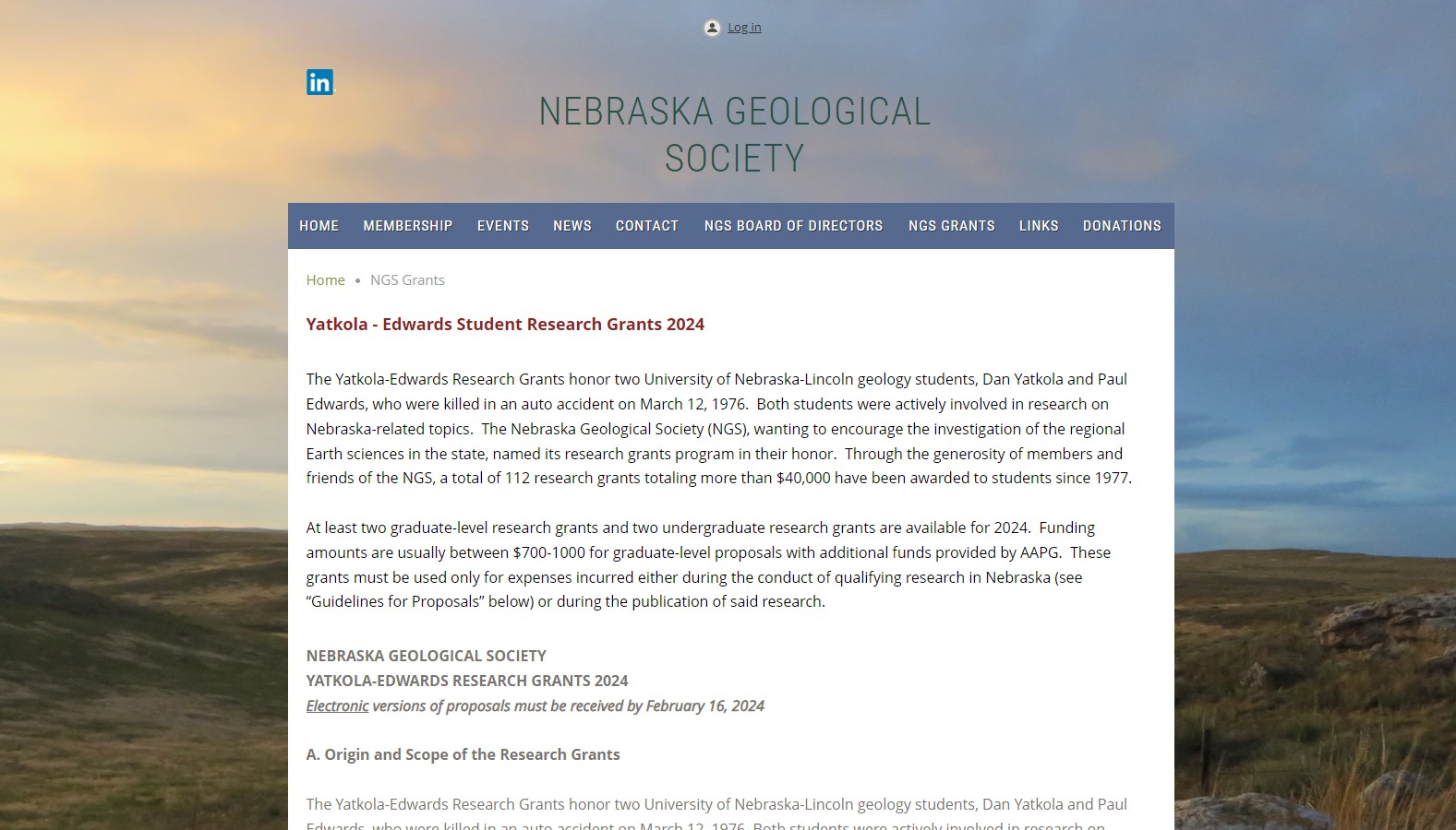 2024 Nebraska Geological Society Yatkola-Edwards Research Grants