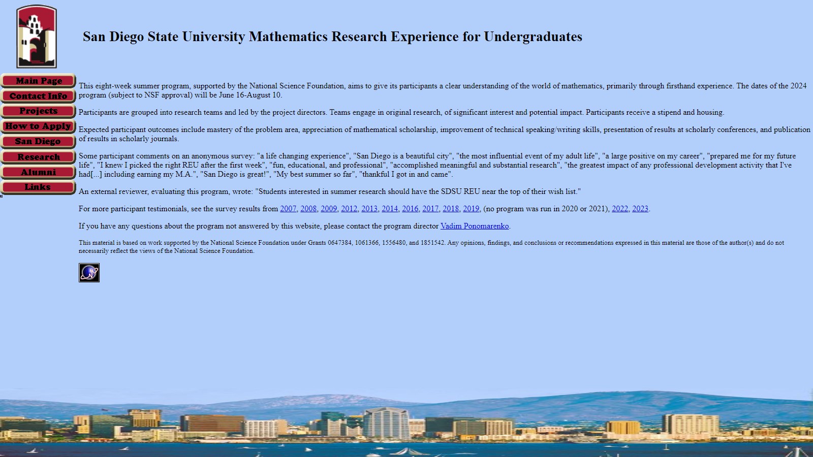 Mathematics REU: San Diego State University