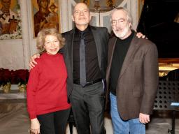 Paul Barnes (center) with composers J.A.C. Redford and Victoria Bond at his performance Dec. 12 at St. Nicholas Greek Orthodox Church in New York City. Courtesy photo.