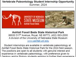 Vertebrate Paleontology Student Internship Opportunity - Summer 2024