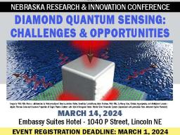 Registration closes March 1 for the Nebraska Research & Innovation Conference, "Diamond Quantum Sensing: Challenges & Opportunities" -- a free event in Lincoln on March 14, 2024.