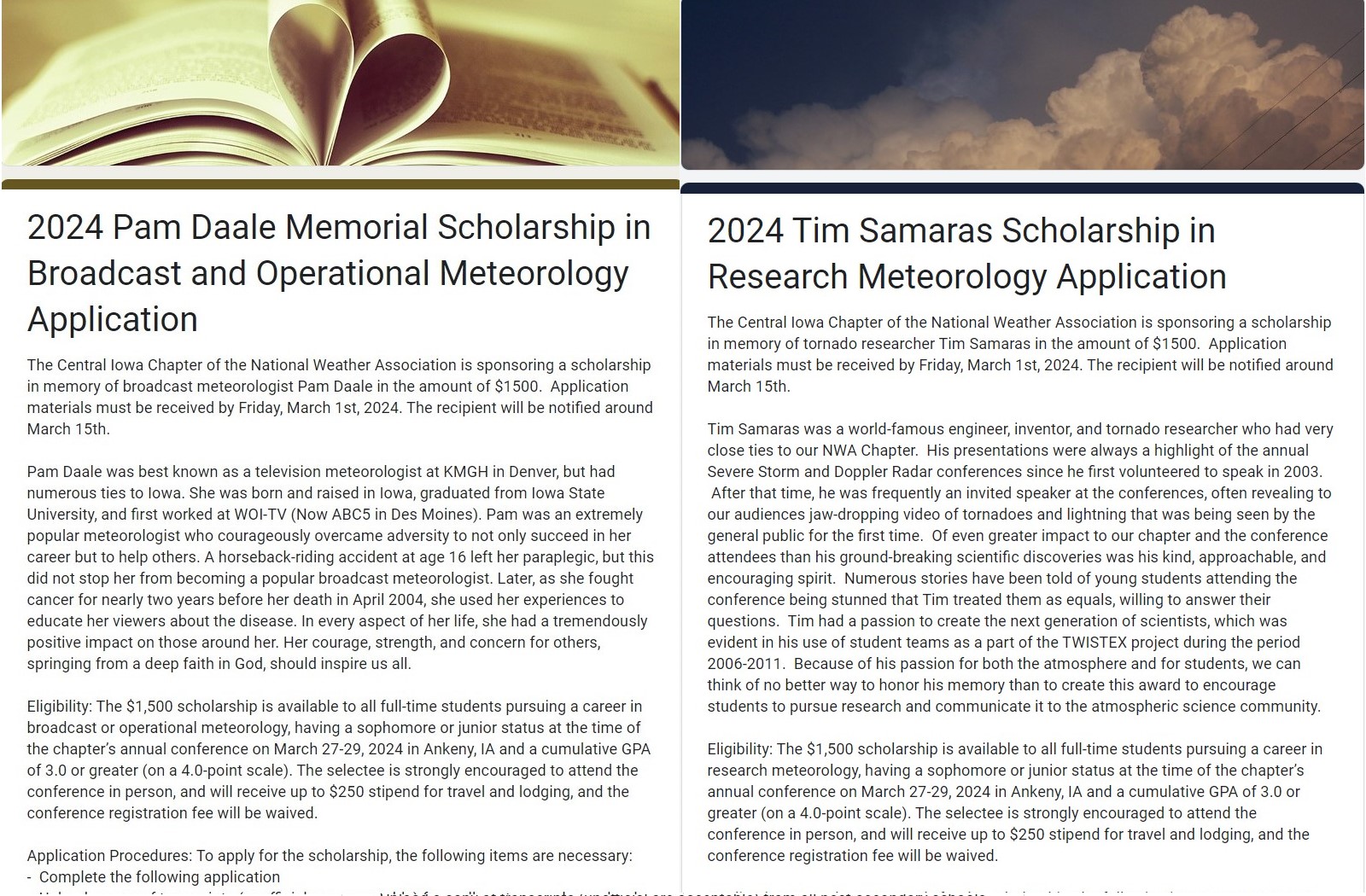 Central Iowa Chapter of the National Weather Association Scholarships