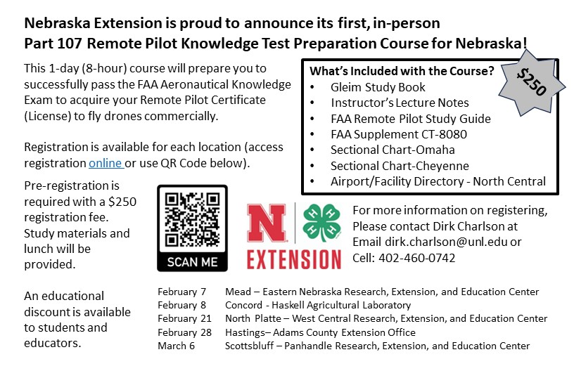 UNL Extension is offering a Part 107 Workshop prospective drone pilots across Nebraska.