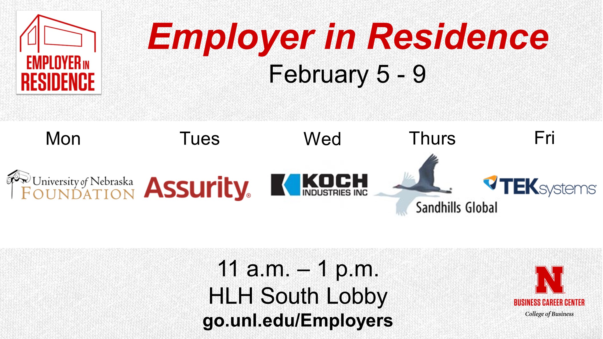 Employer in Residence | Schedule for February 5 - 9