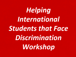Supporting International Student Workshop
