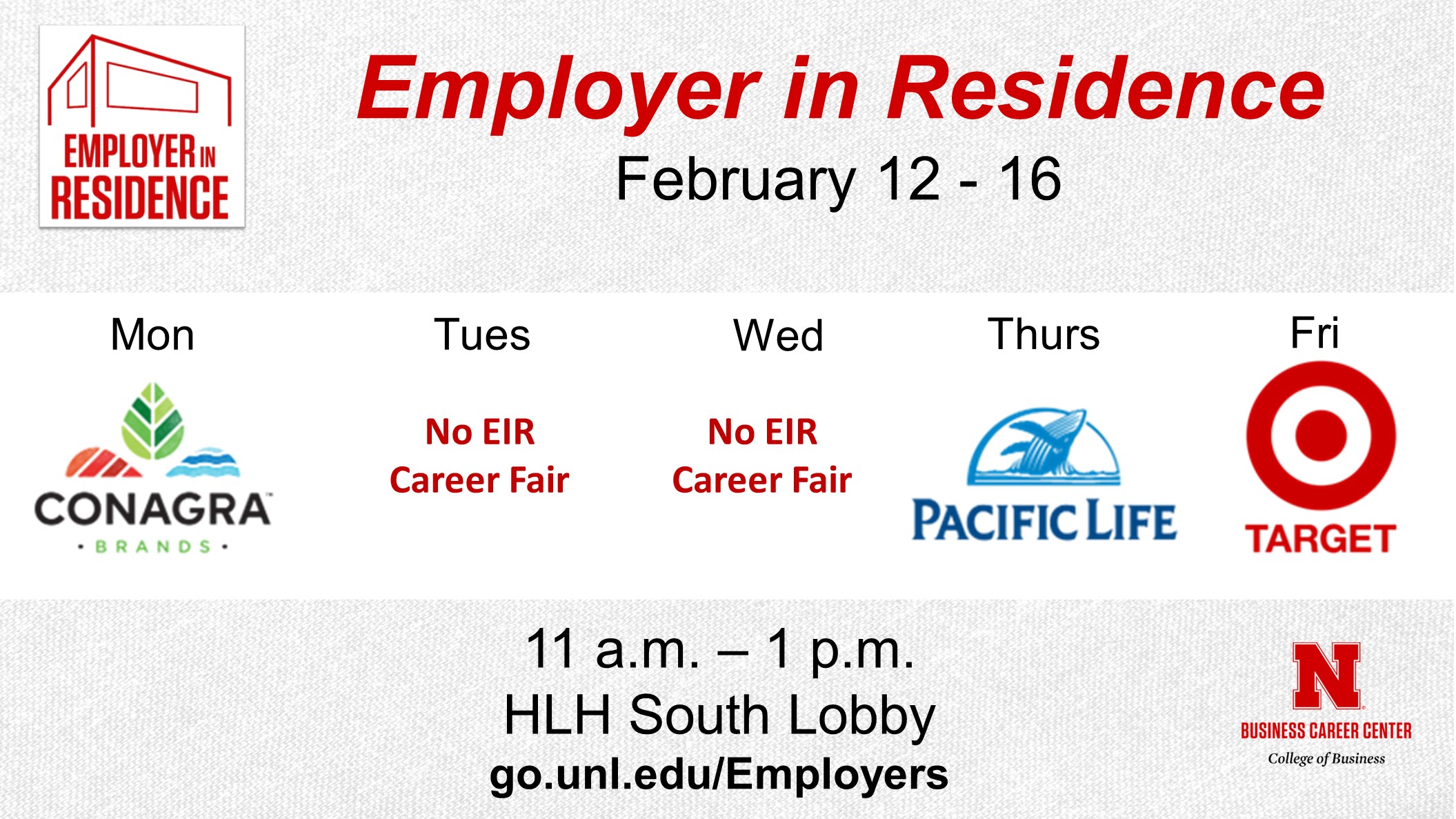 Employer in Residence | Schedule for February 12 - 16