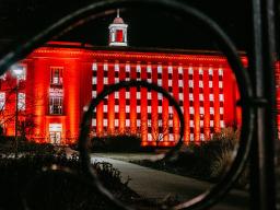 Love Library dressed in Husker Red