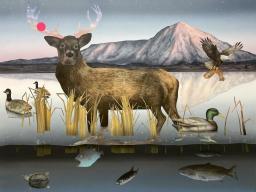 Matt Belk, “Deer,” 2023, acrylic on canvas, 39” x 48”.