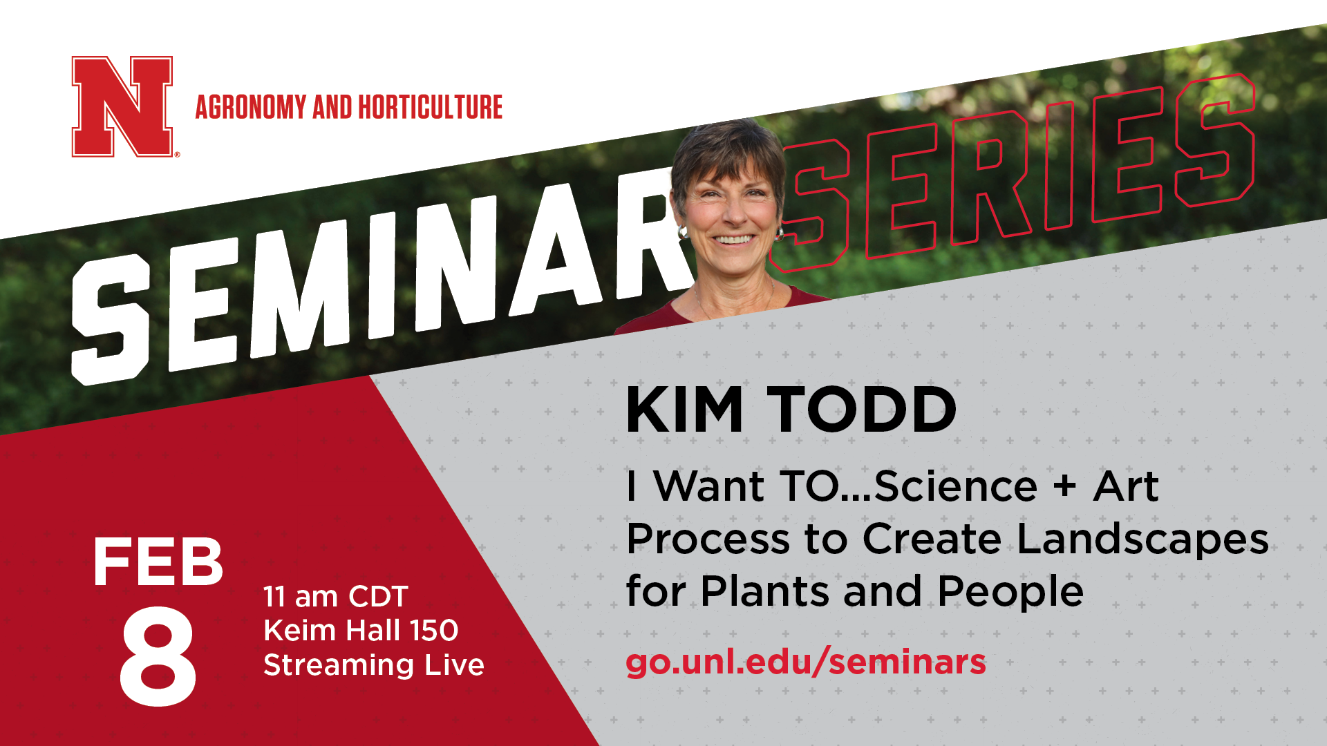 Kim Todd, professor and extension horticulture specialist, will present the next Agronomy and Horticulture seminar on Feb. 8.