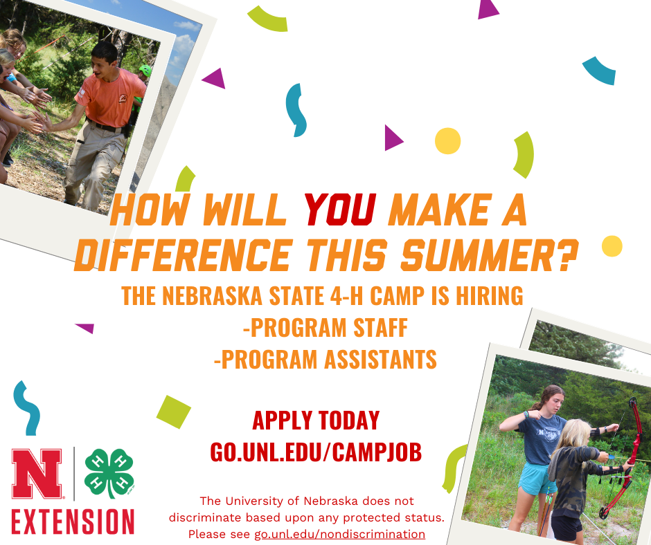 Nebraska 4-H Summer Camp Accepting Applications for Summer Camp Program Staff