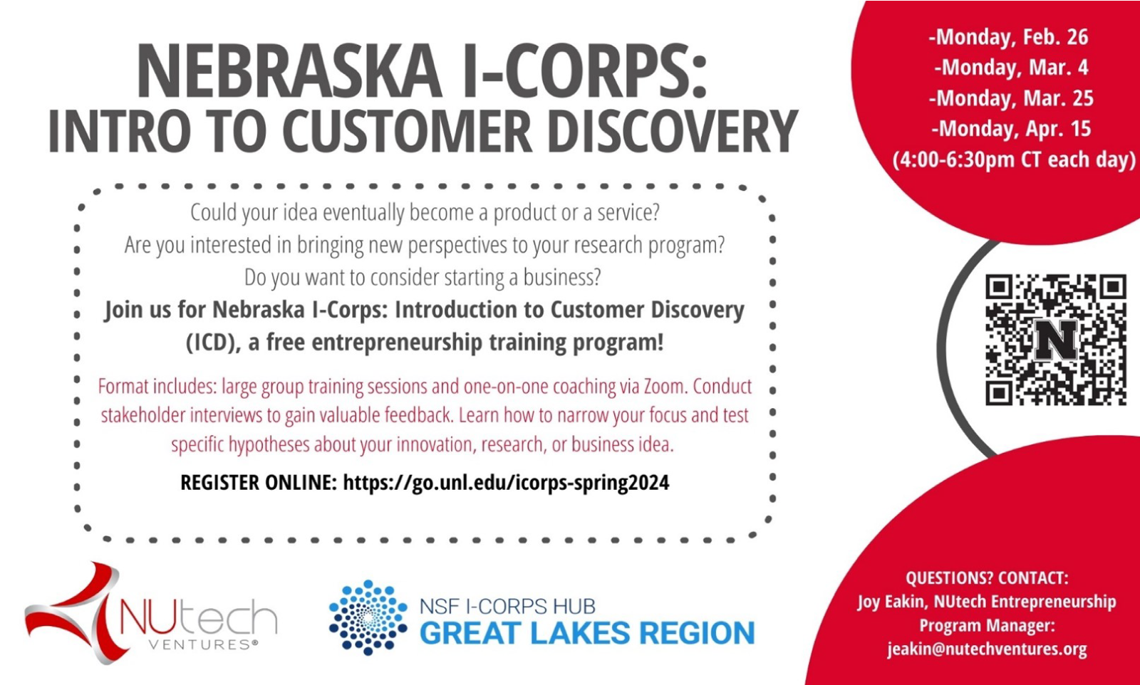 The Nebraska I-Corps program is part of the NSF Great Lakes I-Corps Hub