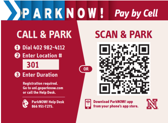 Information about the ParkNOW! option is included on stickers at all UNL parking meters.
