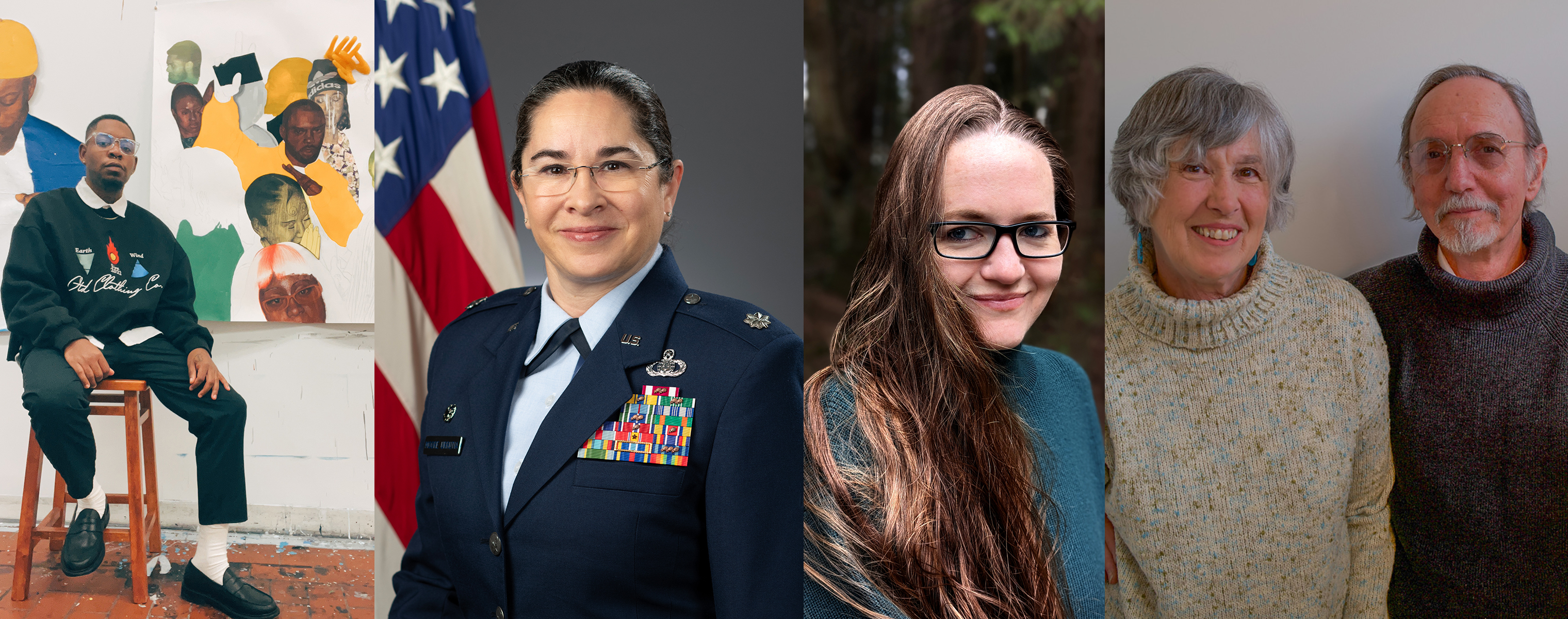 The recipients of the annual Alumni Board Awards include (left to right) Adrian Armstrong, Lt. Col. Cristina Moore Urrutia, Katie Williams, and Patrick Grim and Terri Watkins. Courtesy photos.
