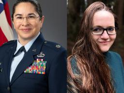 The recipients of the annual Alumni Board Awards include (left to right) Adrian Armstrong, Lt. Col. Cristina Moore Urrutia, Katie Williams, and Patrick Grim and Terri Watkins. Courtesy photos.