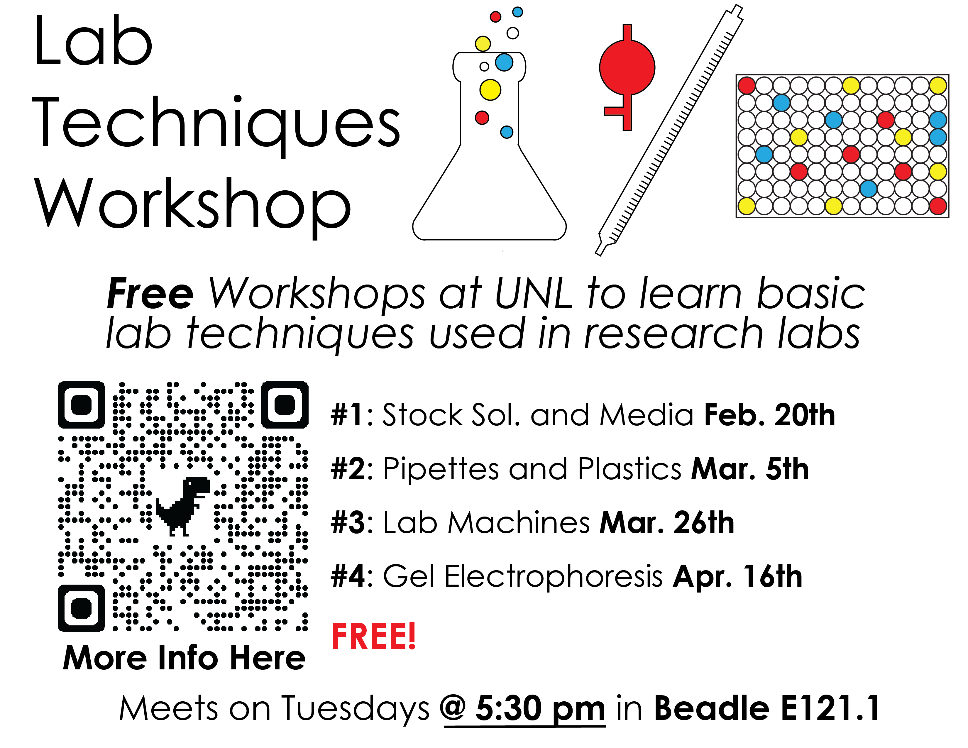 Flyer for workshop containing dates and descriptions of workshops. March 5th at 5:30 in Beadle E121.1 is the next workshop.