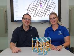 UNK Assistant Professor of Physics Alex Wysocki (left) and Kearney High School chemistry teacher Alison Klein collaborate on quantum materials in the summer of 2023 via an “RET” (Research Experience for Teachers) funded by the NSF via Nebraska EPSCoR.