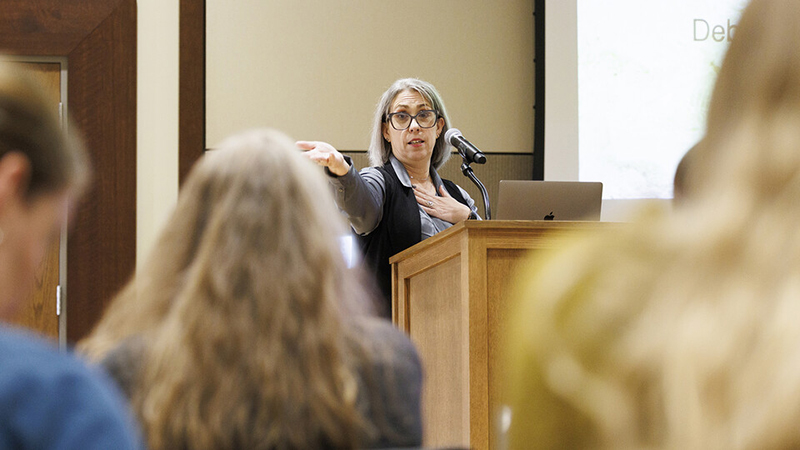 Deborah Bathke, interim state climatologist, talks during the Climate Resilient Communities Symposium.  | Craig Chandler | University Communication and Marketing 