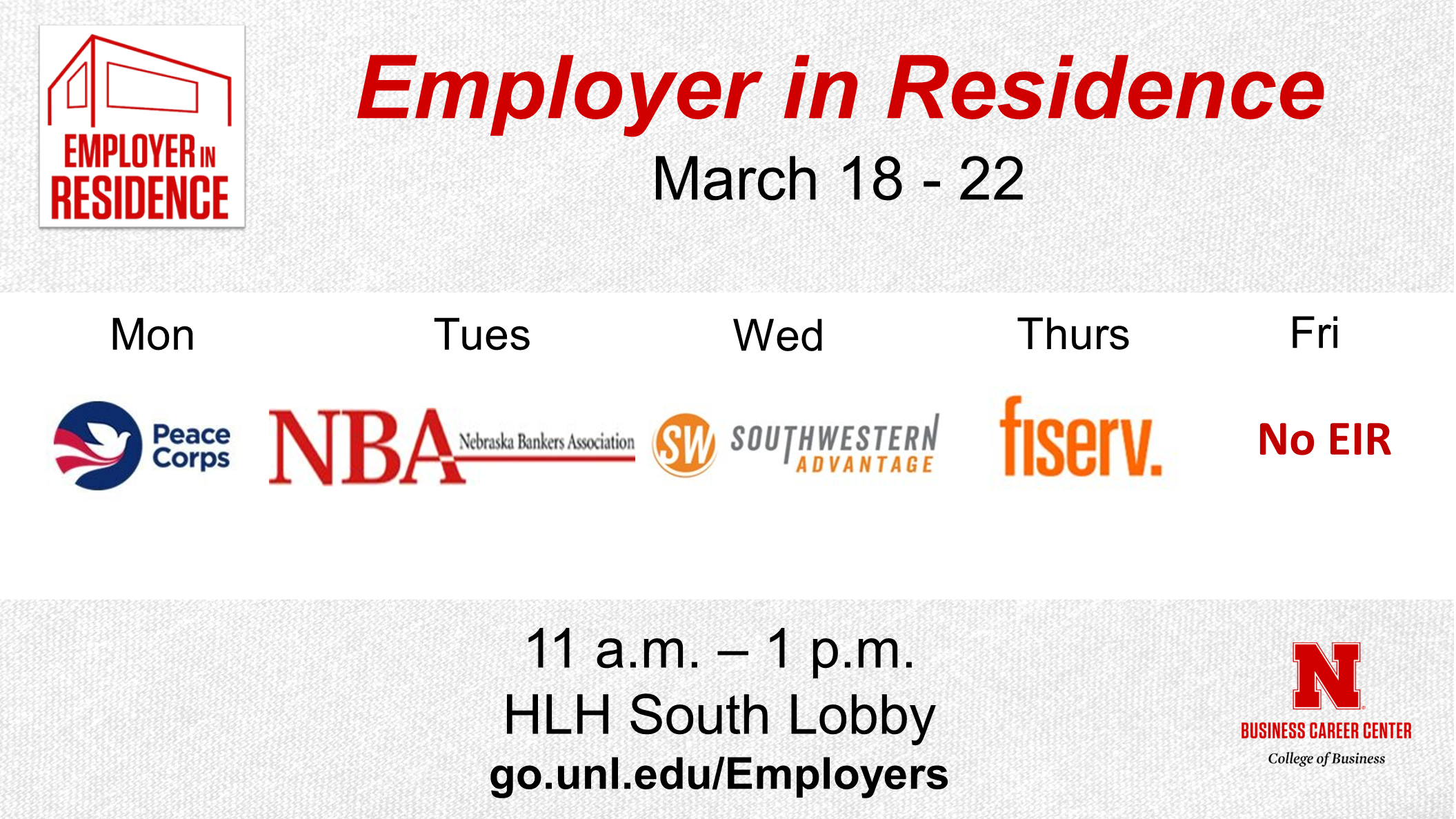 Employer in Residence | Schedule for March 18 - 22