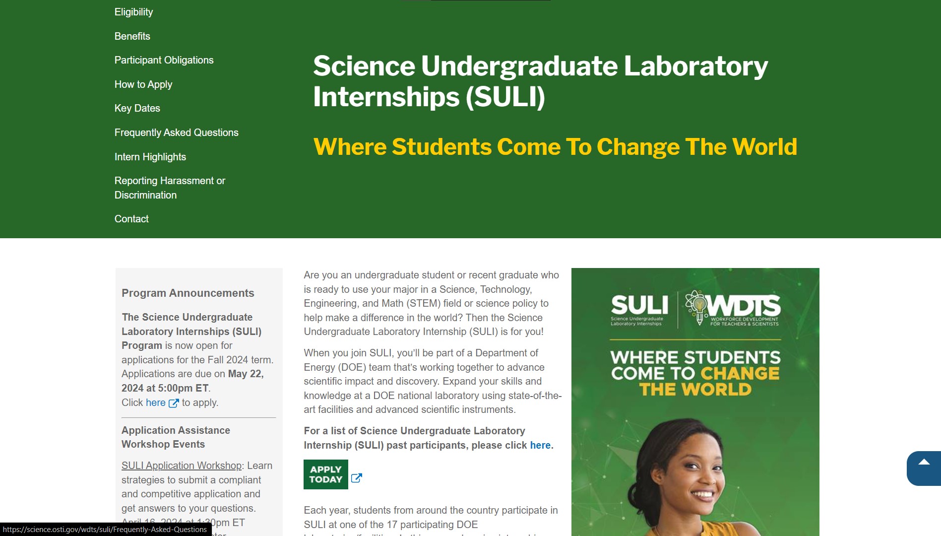 Fall 2024 DOE Science Undergraduate Laboratory Internships