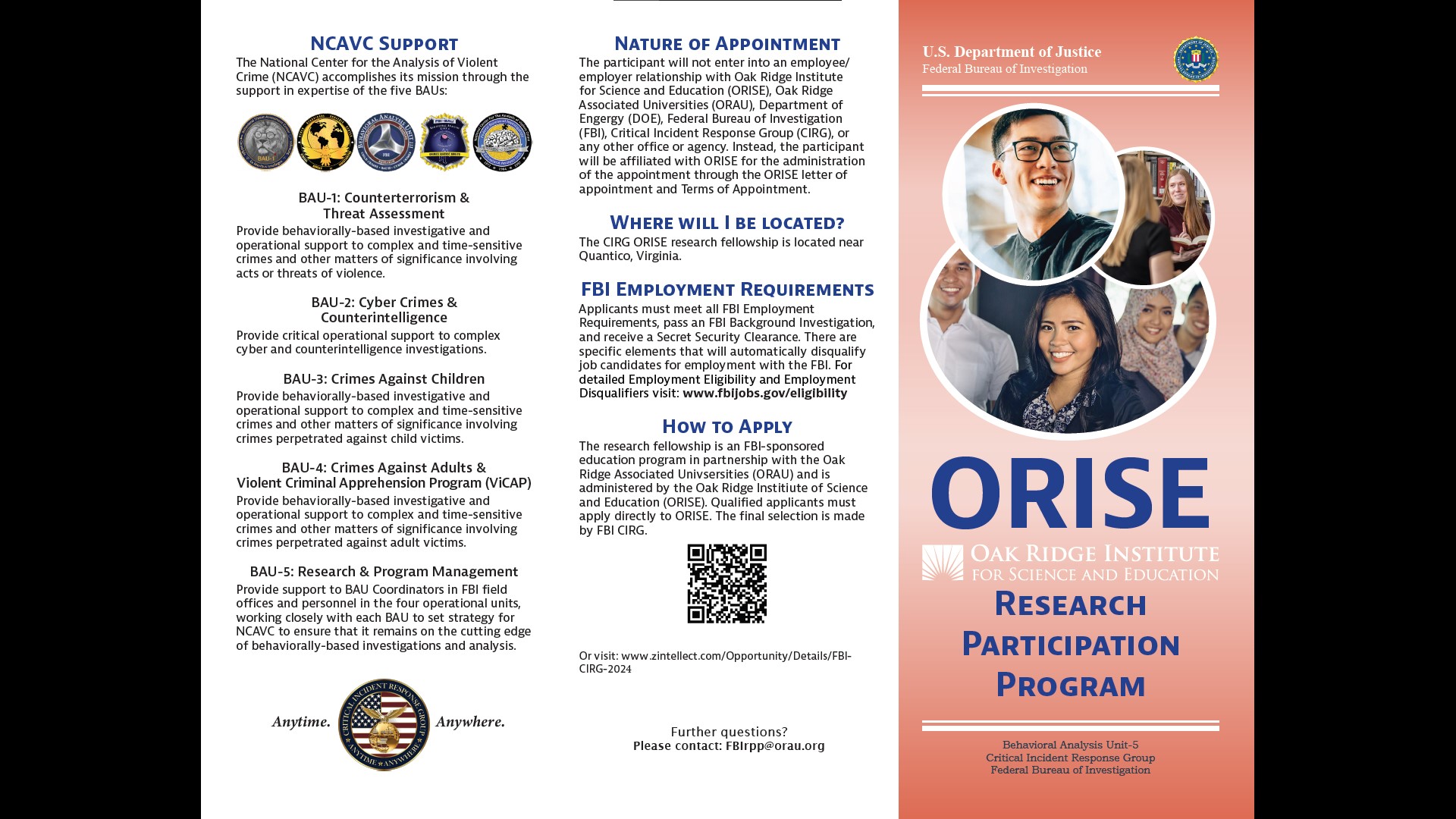 FBI Critical Incident Response Group (CIRG) Research Opportunity