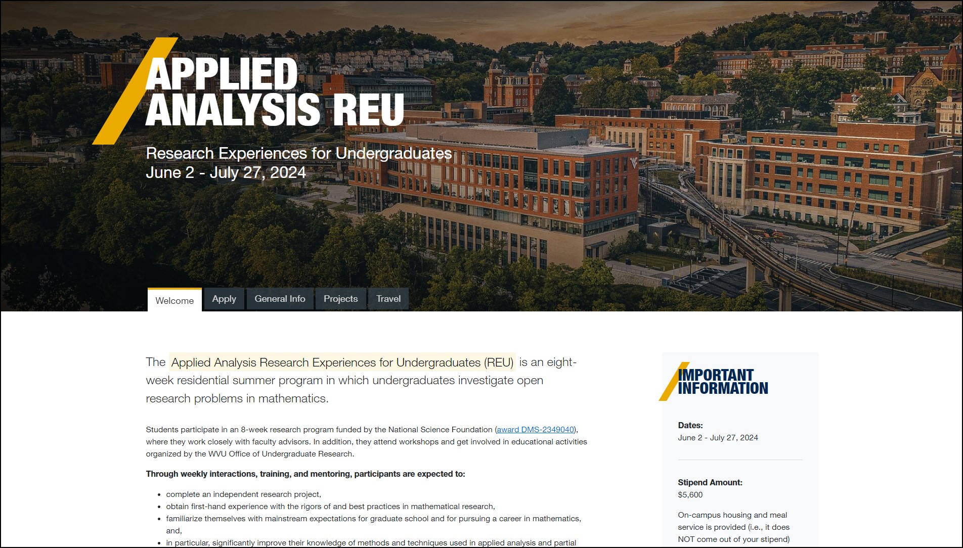 Applied Analysis REU at West Virginia University