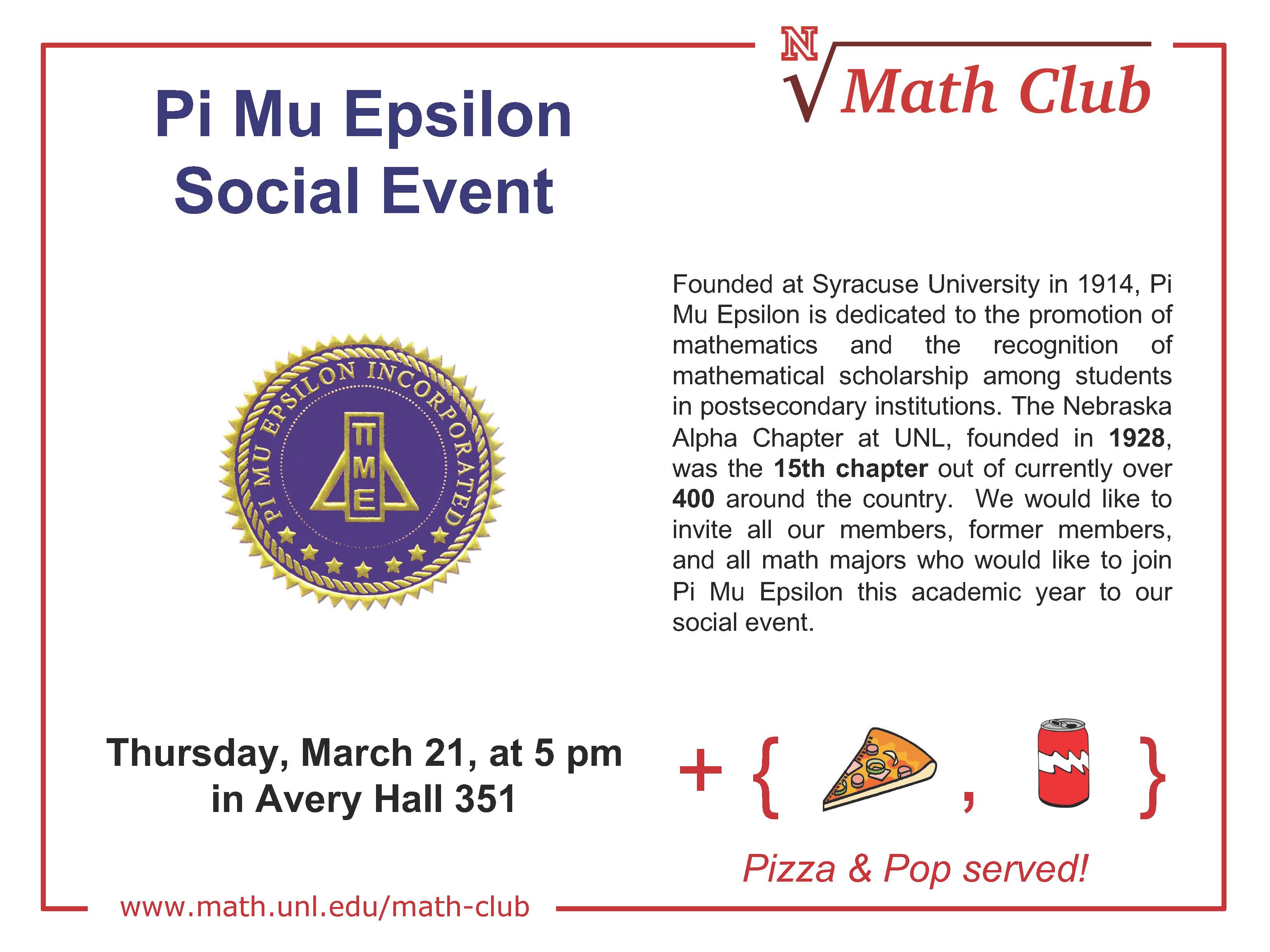 Math Club: Pi Mu Epsilon Social Event