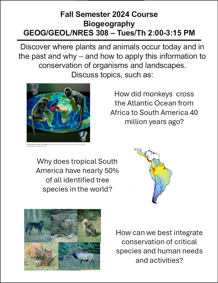 GEOL 308: Biogeography - Fall 2024 Course