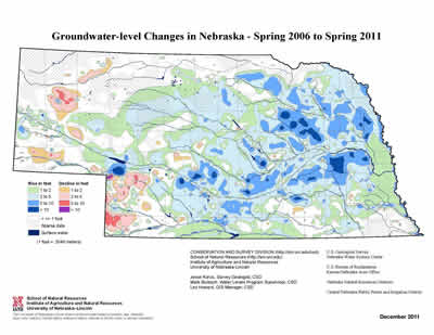 Groundwater level changes in Nebraska, spring 2006 to spring 2011