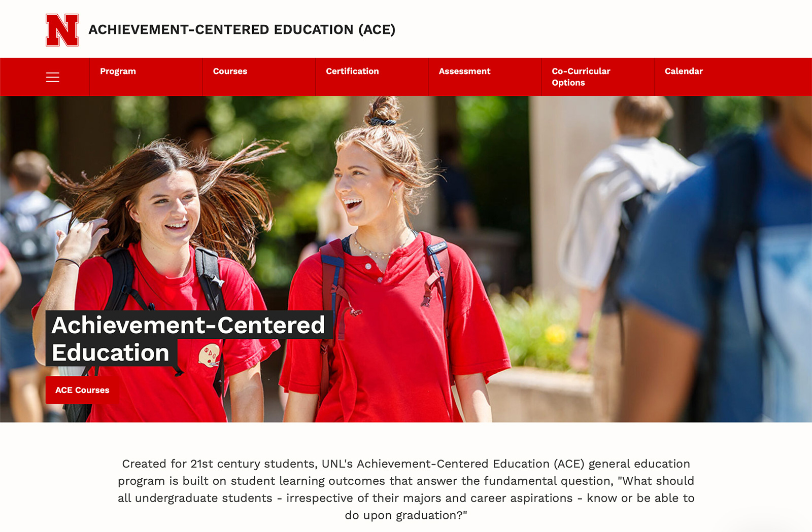 Screenshot of ACE website in Next-Gen CMS