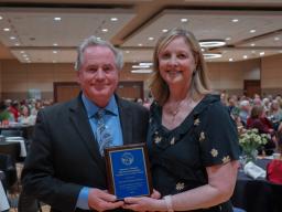 Joel and Kathy Sartore receive the Howard L. Wiegers Nebraska Outstanding Wildlife Conservation Award at the School of Natural Resources spring banquet in Lincoln, Neb. on Saturday, April 6, 2024. (UNL Photo / Marissa Lindemann)  